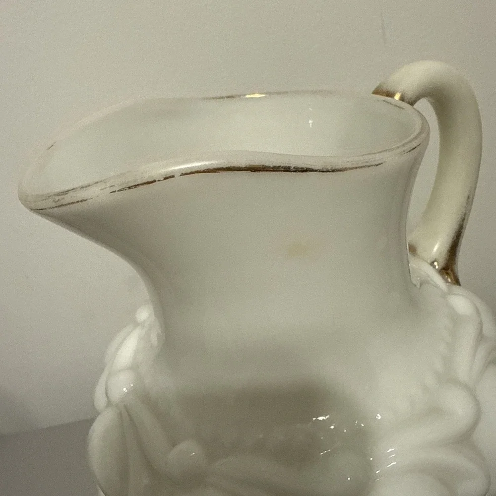 Antique Consolidated Glass Guttate Milk Glass Pitcher & Tumbler Set White Gold